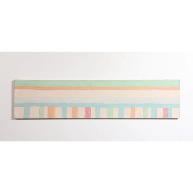 This is one of two pieces from the 1980's of an abstract oil on canvas horizontal pastel palette paintings. They are a...