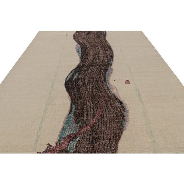 Late 20th Century Rug & Kilim’s Distressed Abstract Rug in Beige With Purple Pattern For Sale - Image 5 of 7