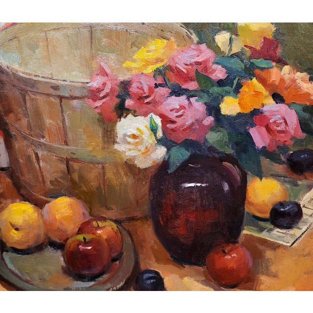 Sunny Apinchapong-Yang - Still Life of Roses & Apples -Oil Painting For Sale - Image 4 of 10