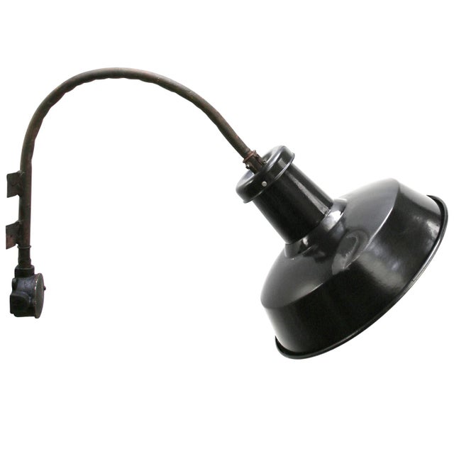 1950s Vintage Industrial French Black Factory Wall Light in Enameled Cast Iron For Sale - Image 5 of 6