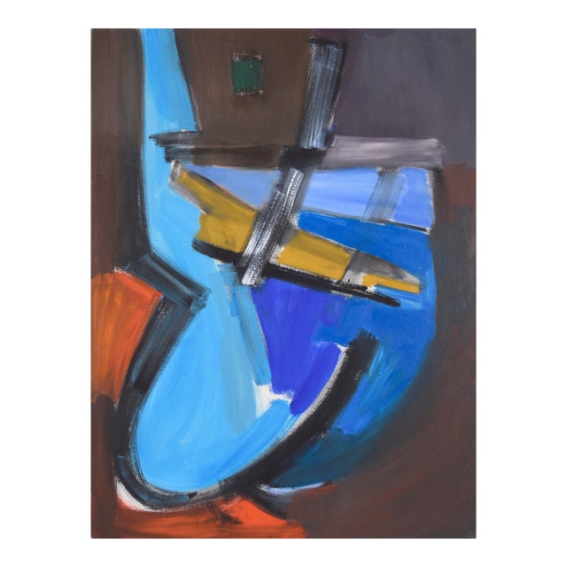 Bay Area Abstract Painting With Viridian Green Square by Ellis Hopkins For Sale