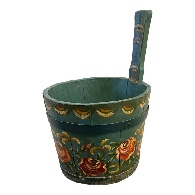 Mid 19th Century Primitive Wooden Folk Art Bucket For Sale