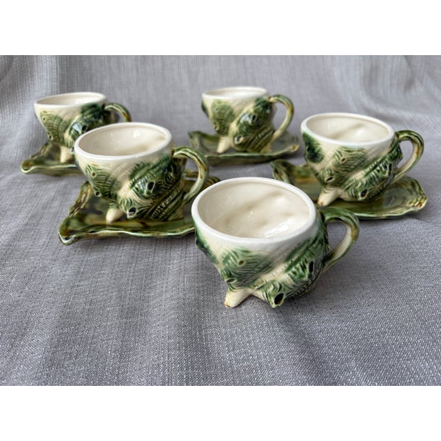Vintage Majolica Style Shell Cup and Saucers Set of 9 Pieces For Sale - Image 12 of 17
