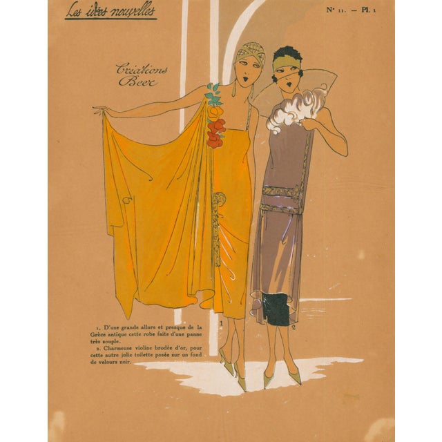 French Art Deco Pochoir Fashion Plate – Evening Gowns-1920' For Sale