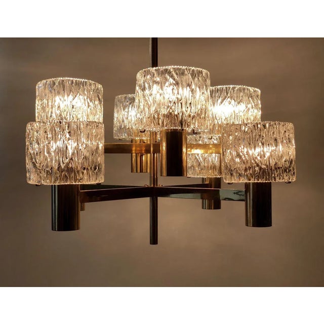 1960s Brass and Lead Glass Pendant Lamp from J. T. Kalmar, Austria, 1965 For Sale - Image 5 of 12