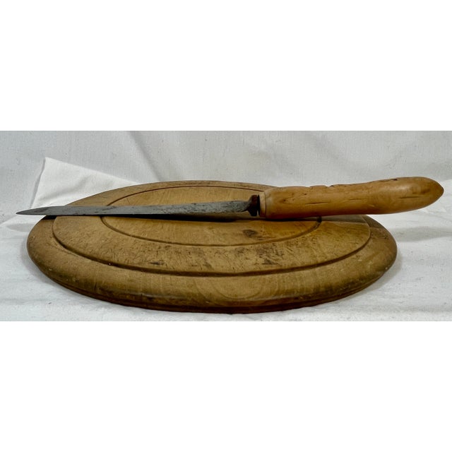 Rustic Antique Round Wooden Bread Board and Hand Carved Bread Knife From England - Circa 1875 For Sale - Image 11 of 12