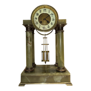 19th Century French Green Onyx Portico Mantel Clock