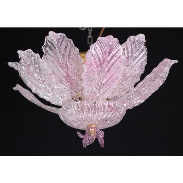 Set of 2 Vintage Ballarò Italian Pink Murano Glass Leaves Ceiling Light or Flush Mount For Sale - Image 10 of 12