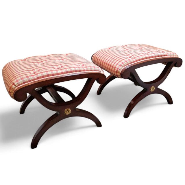 Brown Pair of Kindel Furniture Winterthur Collection New York Ottomans For Sale - Image 8 of 15