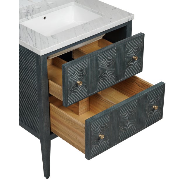 Transitional Currey & Company Santos 28" Vintage Navy Vanity with Rectangular Undermount Sink For Sale - Image 3 of 5