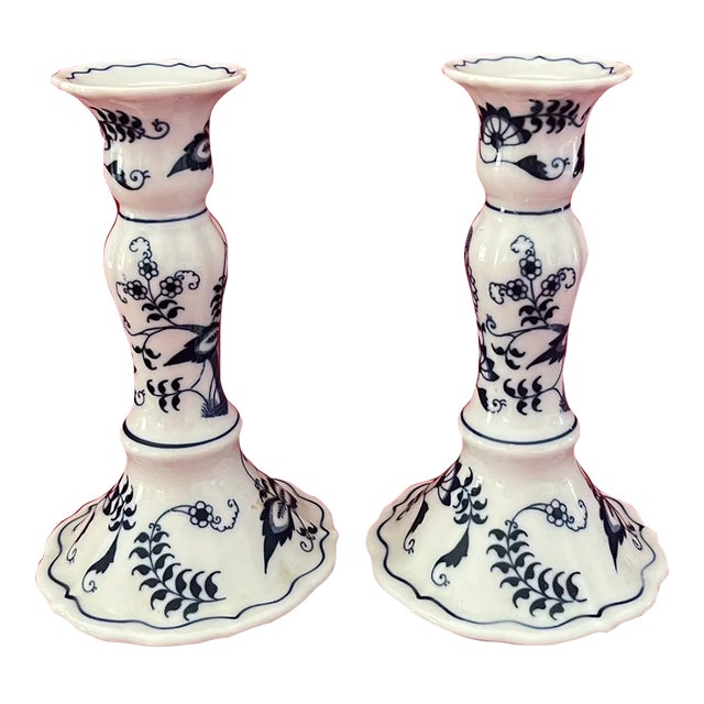 Vintage Japan Blue Danube Ceramic Candlesticks-Set of 2 For Sale