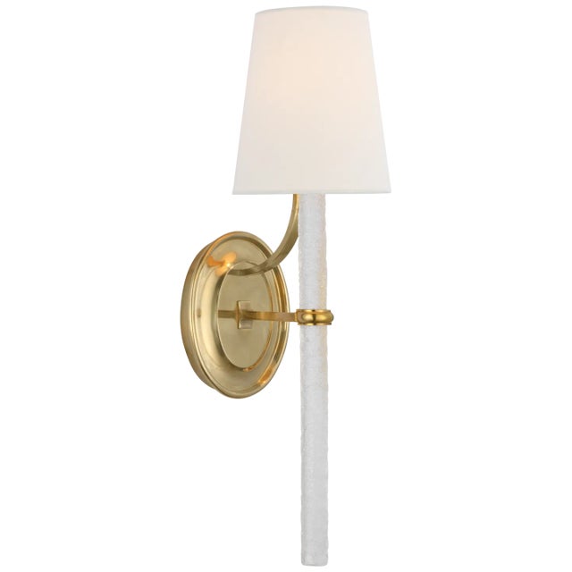 Marie Flanigan for Visual Comfort Signature Abigail Large Sconce in Soft Brass & Clear Wavy Glass with Linen Shade For Sale