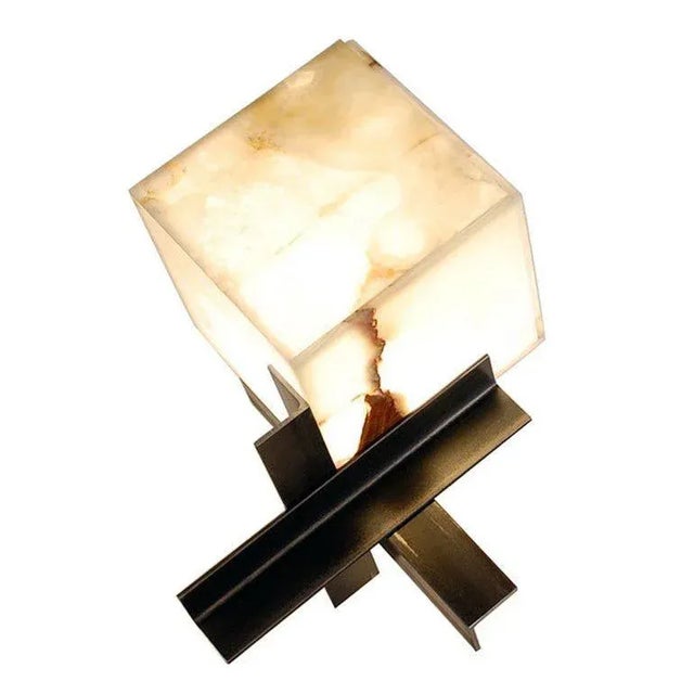 Contemporary "Cubyx" Onyx and Blackened Steel Lamp For Sale - Image 4 of 4