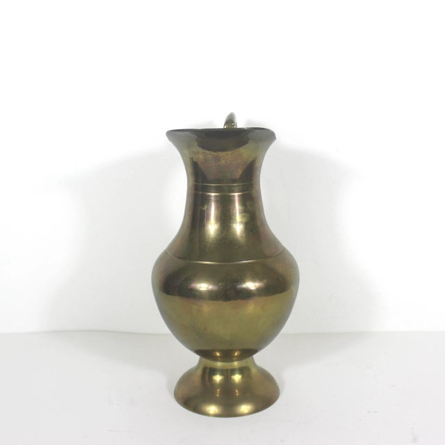 Farmhouse Large Vintage Brass Water Pitcher With Handle, Vase or Jug, Shelf Styling Decor, Staging Country Kitchen Farmhouse Style For Sale - Image 3 of 9