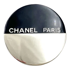 Chanel Silver Black CC Half Half Round Brooch