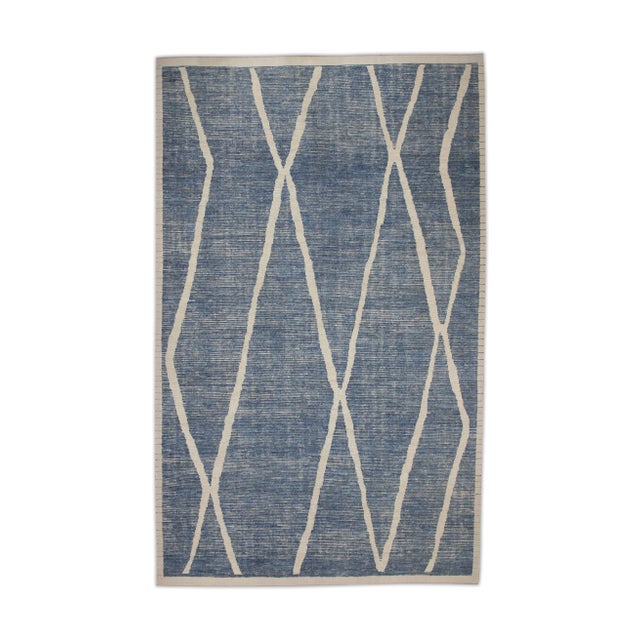 Blue Early 21st Century Blue 21st Century Modern Moroccan Style Wool Rug 9'8" X 14'7" For Sale - Image 8 of 8