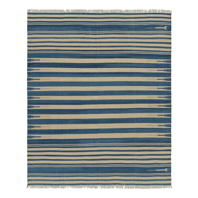 Blue Rug & Kilim's Contemporary Dhurrie Rug in Blue and Beige Stripes - 10x14 For Sale - Image 8 of 8