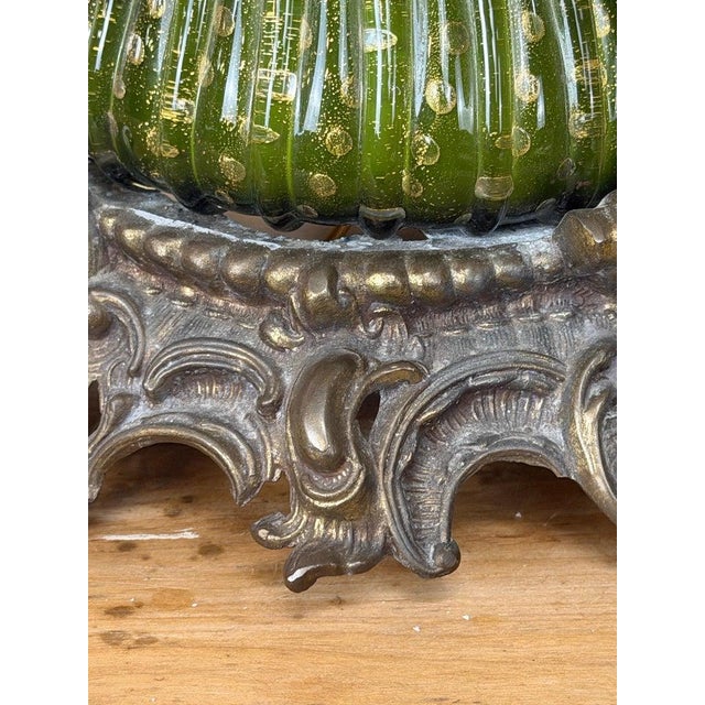 Metal Vintage Murano Glass Table Lamps - Barovier & Toso Style Olive Green - a Pair For Sale - Image 7 of 17