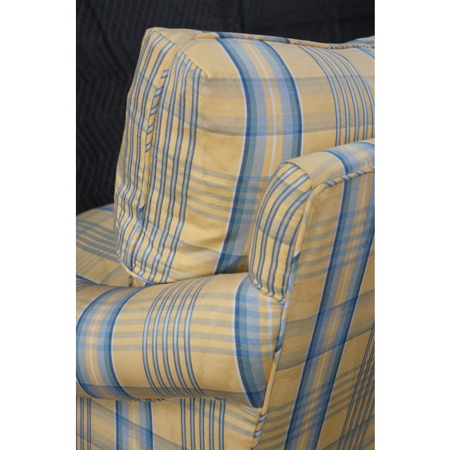 Vintage Swaim Yellow & Blue Plaid Down Filled Library Club Skirted Arm Chair For Sale - Image 13 of 18