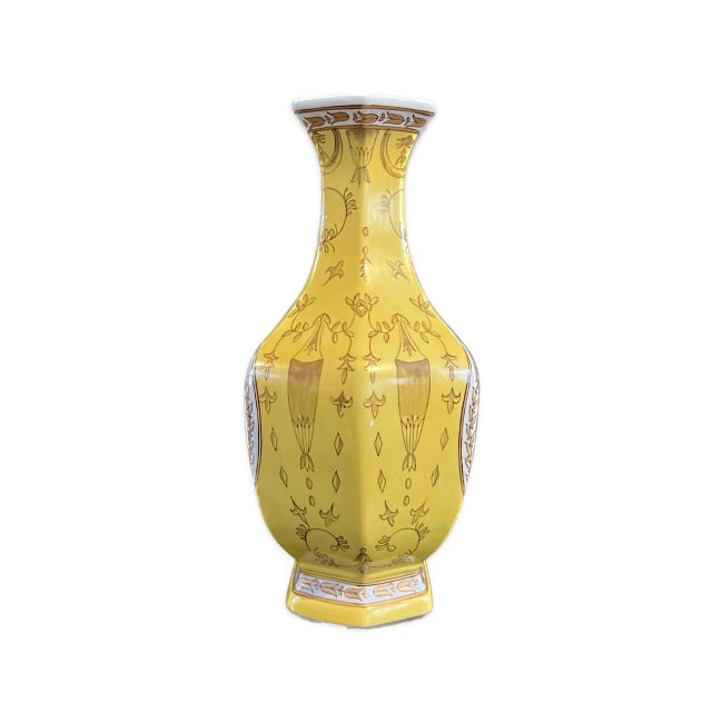 Large Hexagonal Yellow Baluster Vase by United Wilson, 1980s For Sale - Image 9 of 13