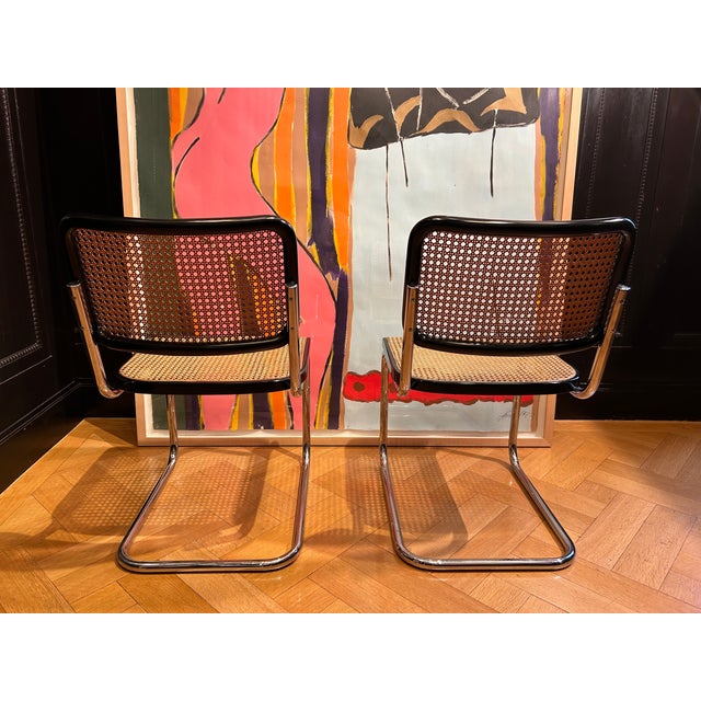 Black Leather and Vienna Wickerwork S32 Cantilever Chairs by Marcel Breuer for Thonet, 1980s, Set of 6, Set of 6 For Sale - Image 10 of 15