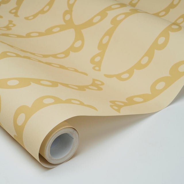 Schumacher Sample - Schumacher The Saints Wallcovering In Soft Gold For Sale - Image 4 of 6