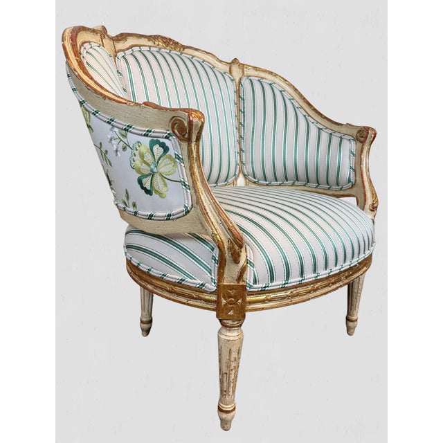 Antique French Painted Frame Chairs Striped Upholstery, Pair For Sale In Greensboro - Image 6 of 15