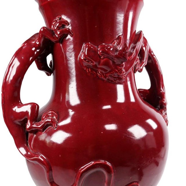 Ceramic Chinese Sang de Boeuf Glazed Ceramic Dragon Vase with Relief Handles, 1890s For Sale - Image 7 of 13