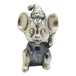 Vintage Italian Sterling Silver 925 Cartoon Mouse with Hat Figurine, Arezzo, 1980s For Sale