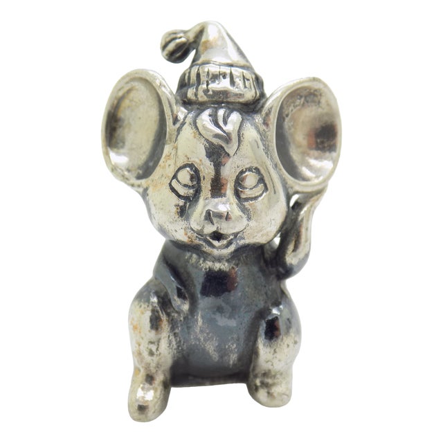 Vintage Italian Sterling Silver 925 Cartoon Mouse with Hat Figurine, Arezzo, 1980s For Sale