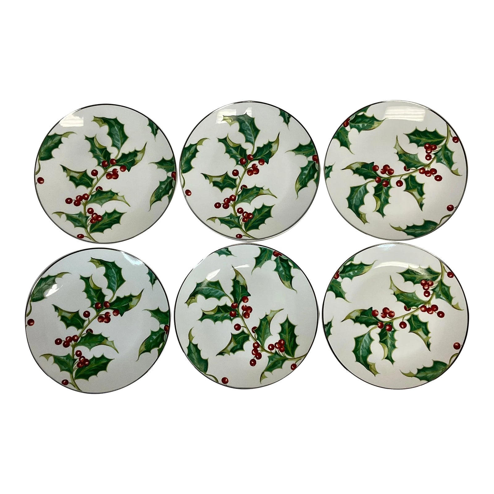 2001 Americana Restoration Hardware Christmas Holly Salad Plates - Set