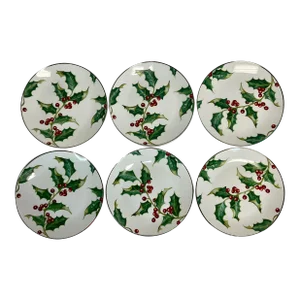 2001 Americana Restoration Hardware Christmas Holly Salad Plates - Set of 6.