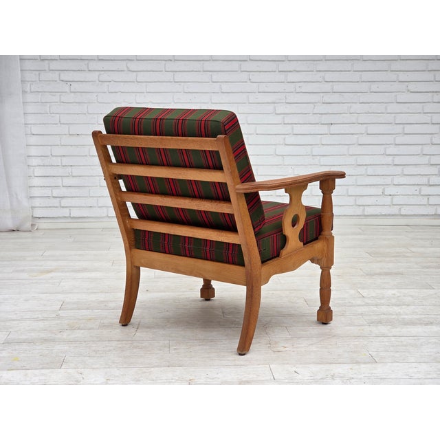 Danish Armchair in Green Wool and Oak, 1970s For Sale - Image 9 of 18