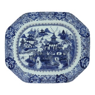 Grand River Landscape: Chinese Export Blue & White Porcelain Large Platter For Sale