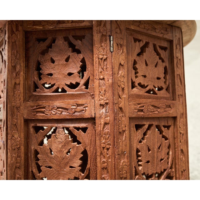 Moorish Style Carved Teak Inlaid Round Tabouret Drink Table For Sale - Image 13 of 15