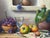 Still Life with Flowers & Fruit in a French Farmhouse Interior by French Artist 1992 Circa For Sale - Image 13 of 13
