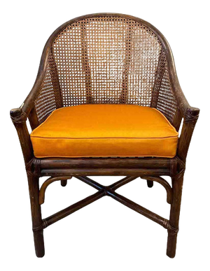 Rattan and Bamboo Armchairs with Orange Cushions from McGuire, 1970, Set of 4