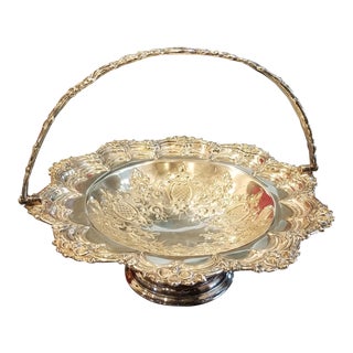 Silver Plated Basket With Flower Decorations For Sale