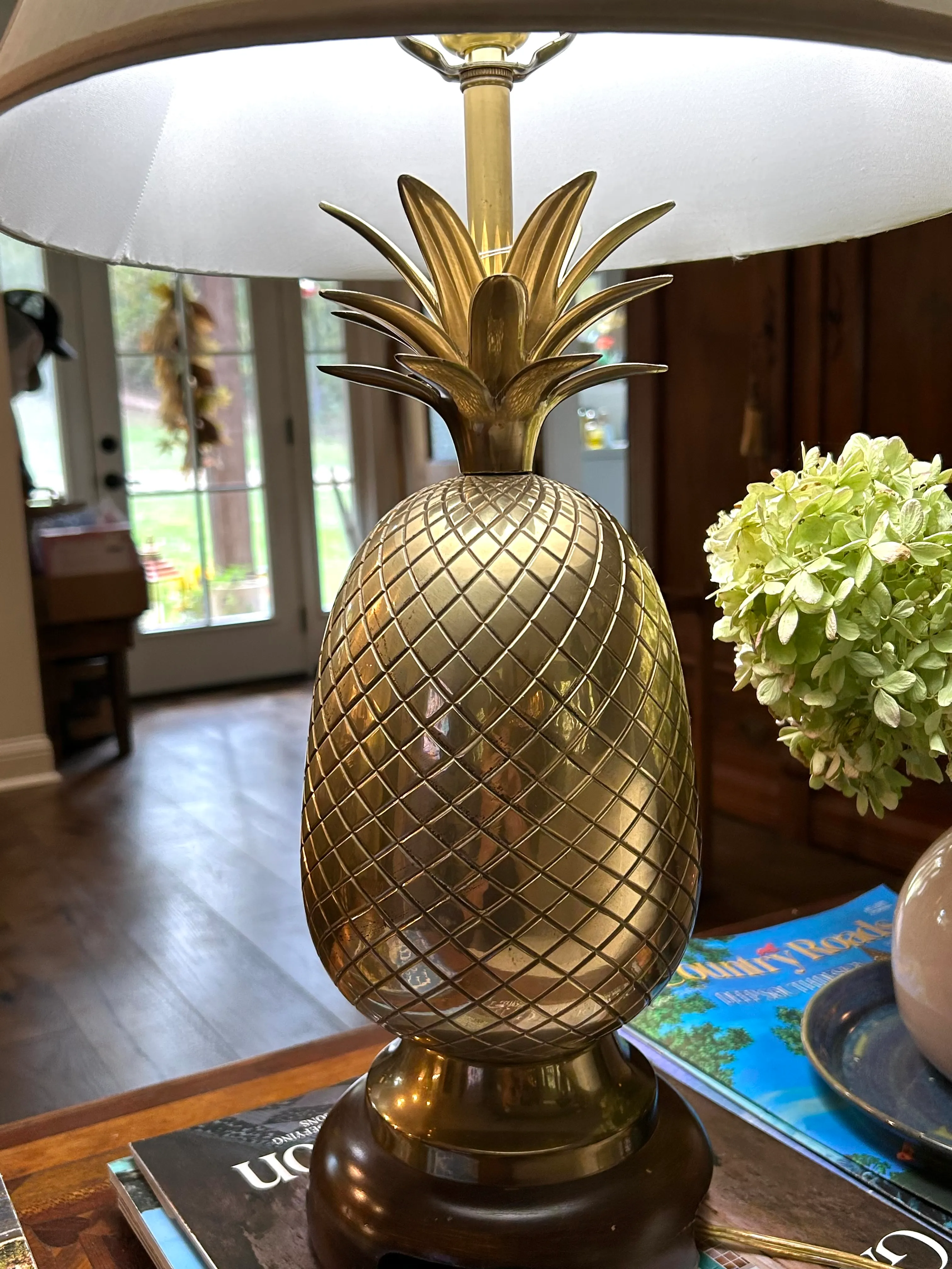 Vintage Frederick Cooper Brass Pineapple Table Lamp With Silk