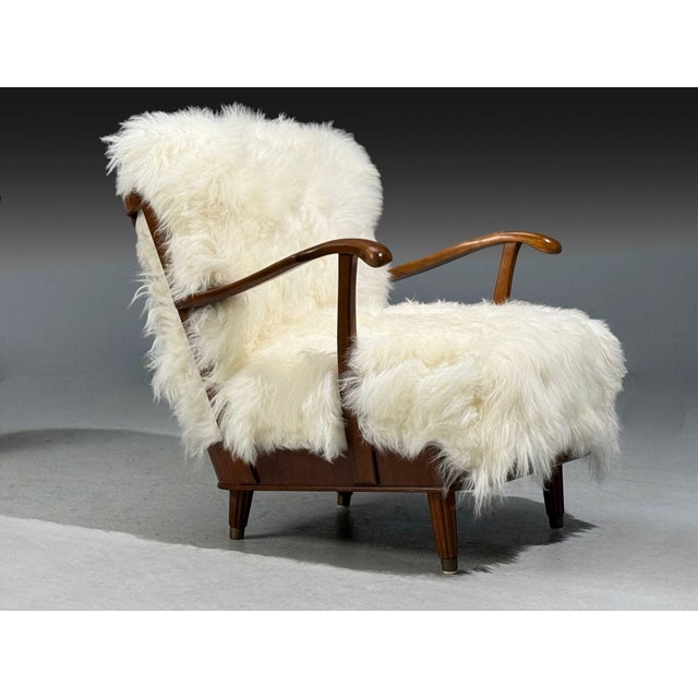 Svante Skogh, Lounge Chairs, Mongolian Fur, Beech, Sweden, 1945 For Sale - Image 9 of 11