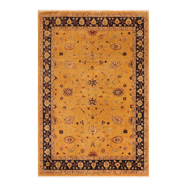 1990s Bohemien Ziegler Gold Blue Hand-Knotted Wool Rug - 10'1'' X 13'3'' For Sale