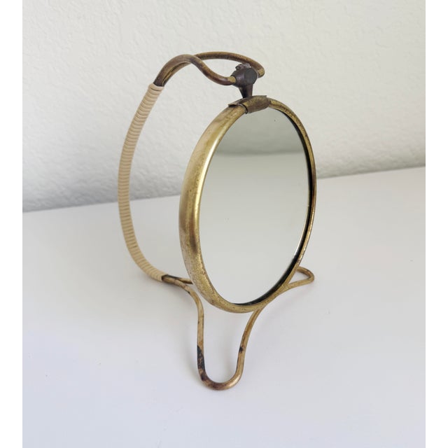 1940’s Italian Shaving Mirror, Brass & Rattan For Sale - Image 4 of 11