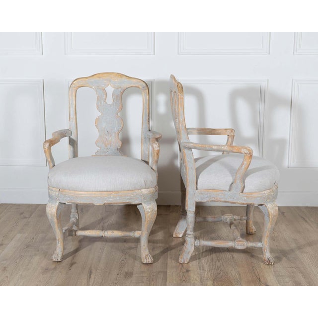 Pair of Swedish Rococo Carved Armchairs with Original Patina For Sale - Image 10 of 16