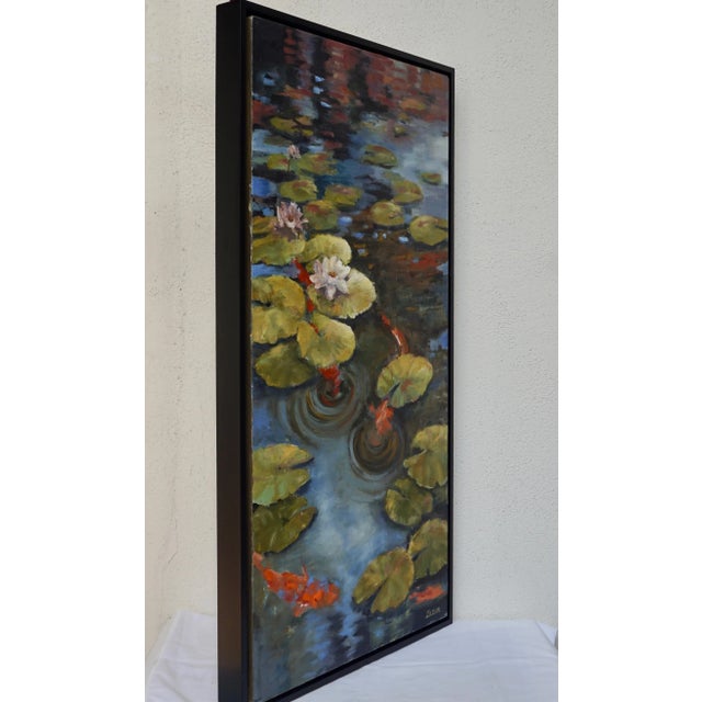 Contemporary Koi Pond Painting "Staying Afloat" by Karen Zazon For Sale - Image 4 of 8