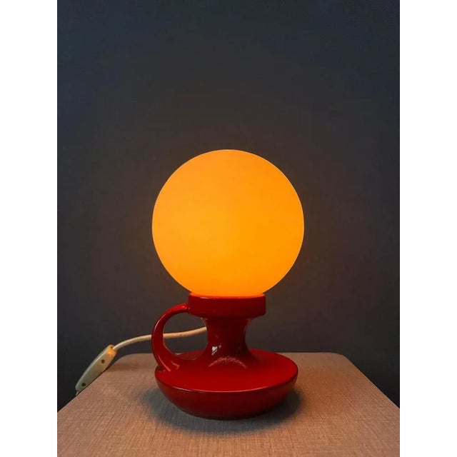 Mid-Century West German Ceramic Table Lamp with White Opaline Glass Shade For Sale - Image 4 of 11
