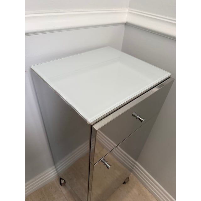 Waterworks Waterworks Metal Cabinet on Casters With Glass Top For Sale - Image 4 of 7