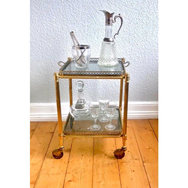 Neoclassical Square Brass Serving Trolley, 1950s For Sale - Image 3 of 7