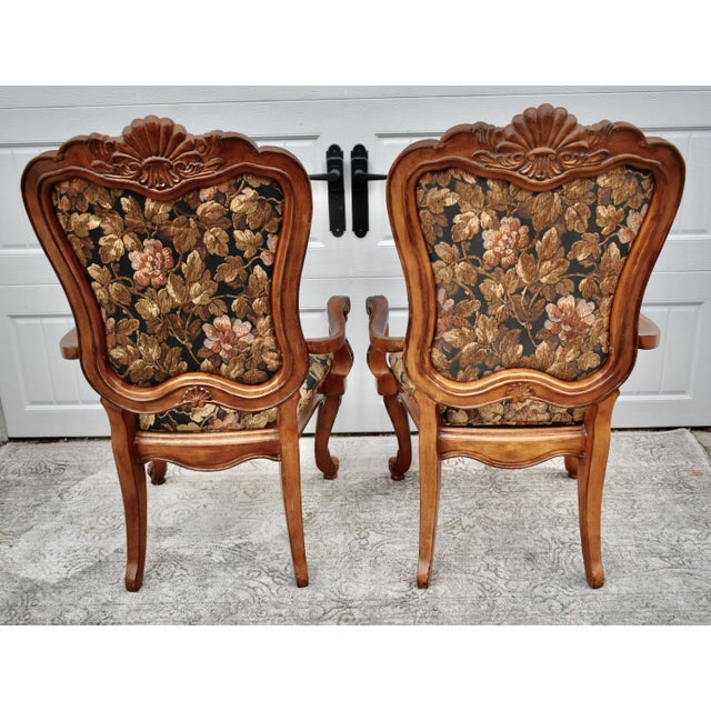 Vintage (1980's) Pair of Arm Chairs has a Tuscan Style. Made by Thomasville Furniture. The Frames are Wood. Beechwood....