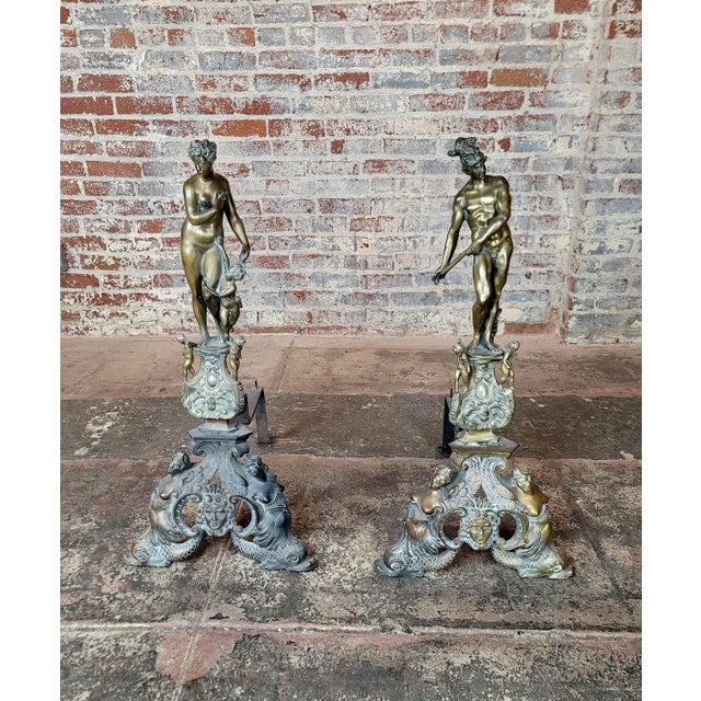 19th Century Large French Figural Nude Bronze Fireplace Chenets -A Pair Dimensions- 35" H x 17" W x 61" D A beautiful...