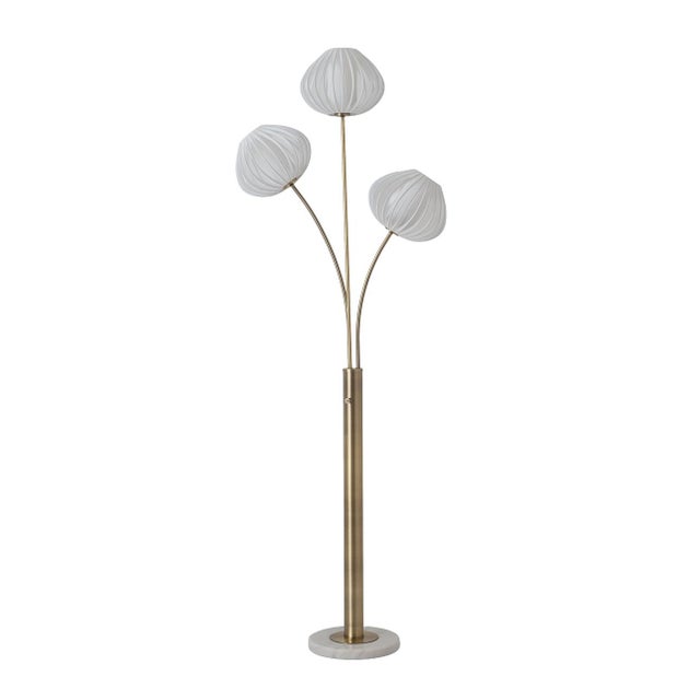 1990s Bloom 3-Light Floor Lamp - Weathered Brass, White Marble Base For Sale In Los Angeles - Image 6 of 18